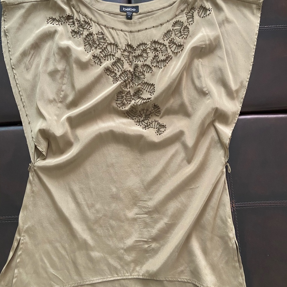 Bebe silk tunic top with beaded detail
